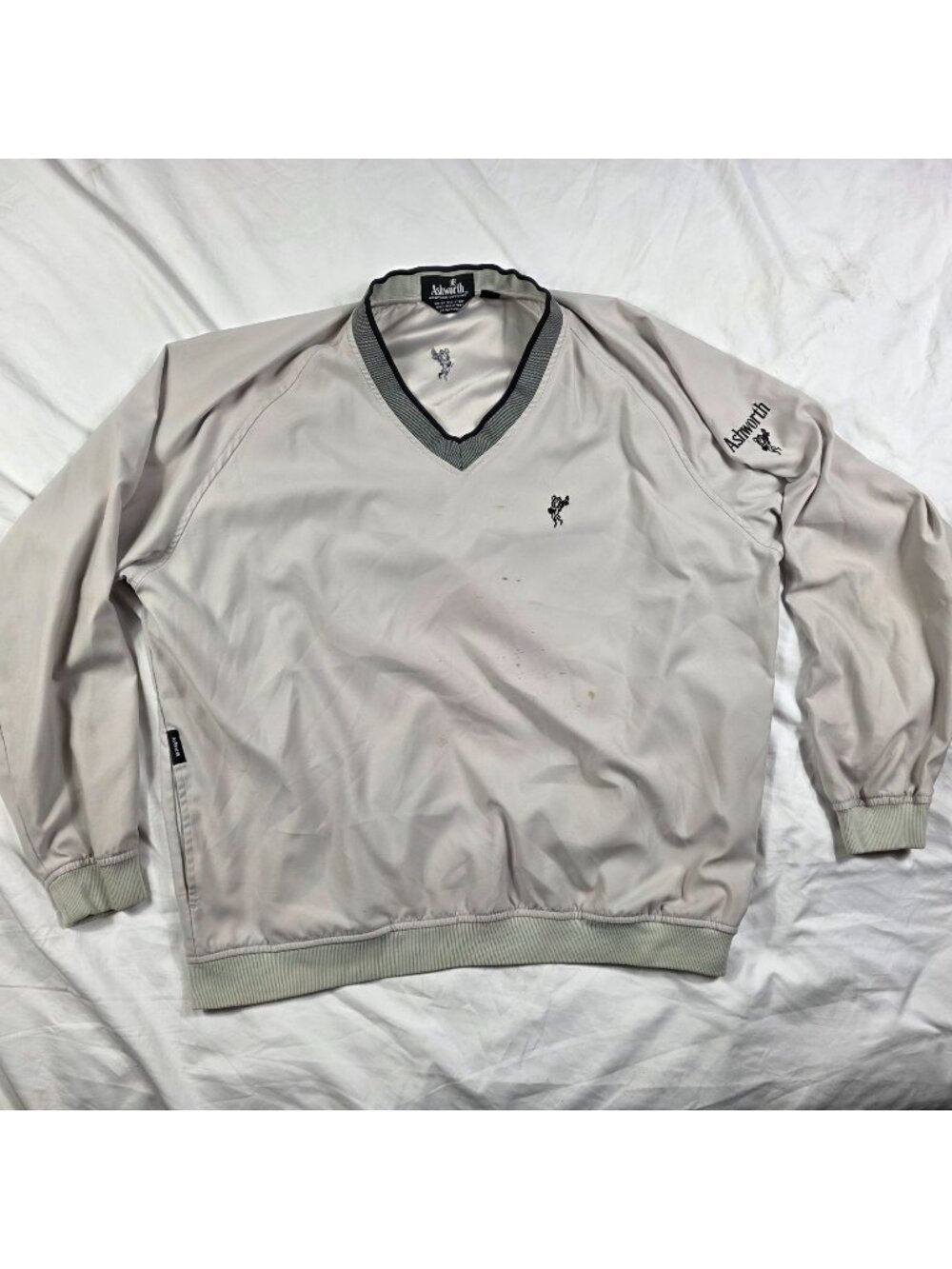 Ashworth Golf Pullover Jacket Mens XL Beige Windbreaker Rain Resistant Casual